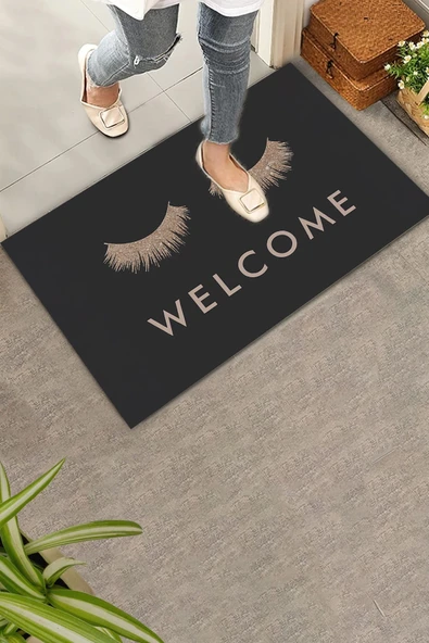 Valerine Life Gözler Üzerinde Buyur İçeri Siyah Kirpik Welcome Hoş Geldiniz Kapı Önü Paspası 45x70cm ürün görseli