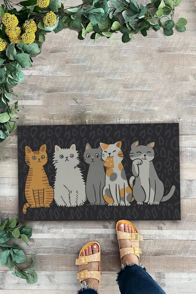 Valerine Life Kedi Konseyi Pati Kardeşliği Siyah Renk Welcome Hoş Geldiniz Kapı Önü Paspası 45x70cm - Resim 2