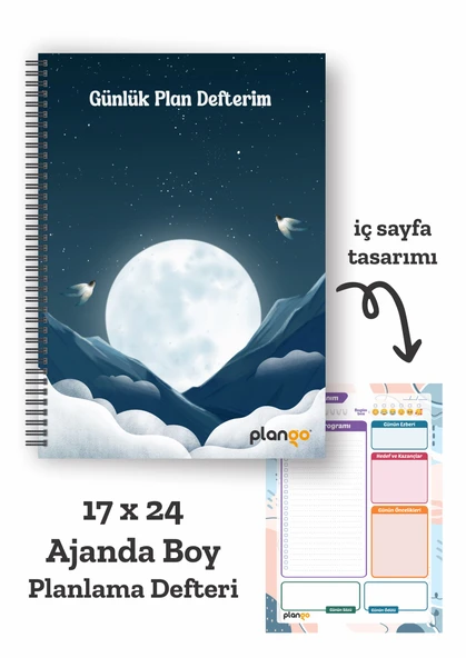 Ay ve Bulutlar Spiralli Günlük Planlama Defteri - Planlayıcı Defter ürün görseli 1