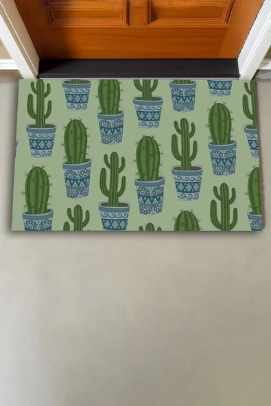 Valerine Life Dikenime Katlan Keyfine Bak Yeşil Kaktüs Welcome Hoş Geldiniz Kapı Önü Paspası 45x70cm - Resim 3