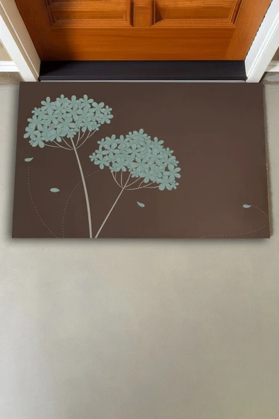 Valerine Life Kişniş Çiçeği Motifli Kahverengi Welcome Hoş Geldiniz Kapı Önü Paspası 45x70cm - Resim 3