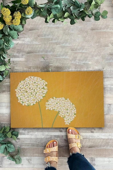 Valerine Life Kişniş Çiçeği Zarafeti Sarı Renk Welcome Hoş Geldiniz Kapı Önü Paspası 45x70cm - Resim 3