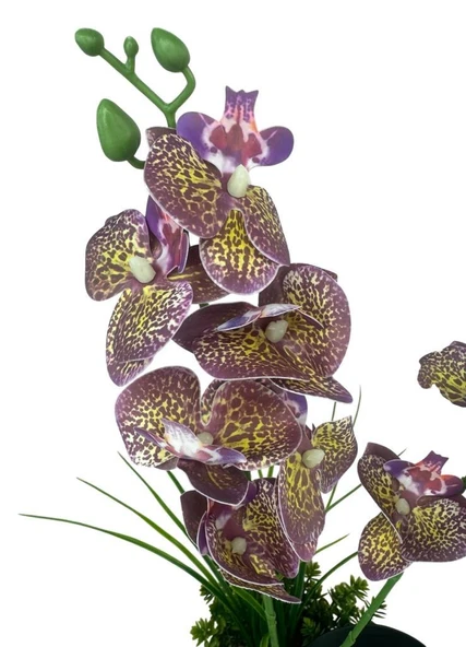 Yapay Çiçek Mor Islak Orkide Gold Metal Saksıda Saksıda Orkide 50cm - Resim 2