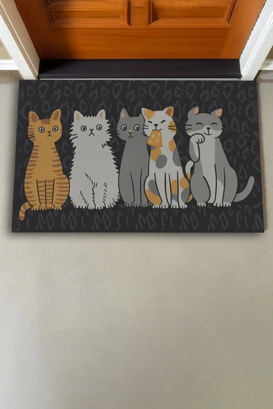 Valerine Life Kedi Konseyi Pati Kardeşliği Siyah Renk Welcome Hoş Geldiniz Kapı Önü Paspası 45x70cm - Resim 3