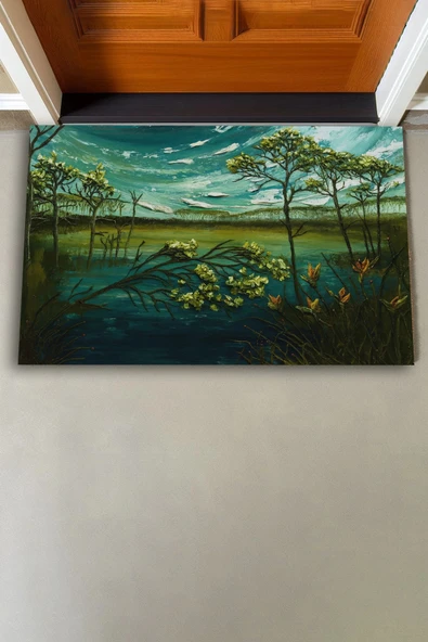 Valerine Life Melankoli Bahçesi Yeşil Renk Welcome Hoş Geldiniz Kapı Önü Paspası 45x70cm - Resim 2