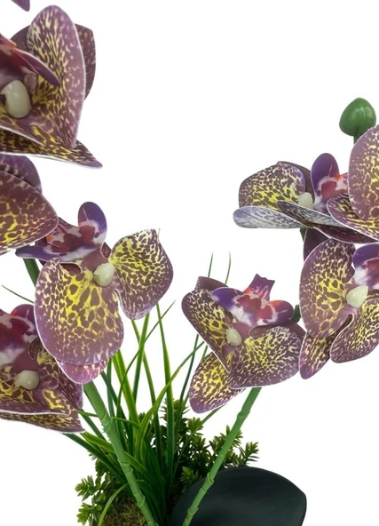 Yapay Çiçek Mor Islak Orkide Gold Metal Saksıda Saksıda Orkide 50cm - Resim 4