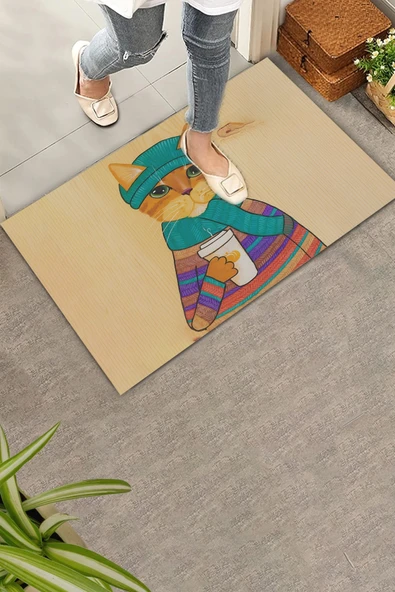 Valerine Life Kedilatte Parke Desenli Krem Rengi Welcome Hoş Geldiniz Kapı Önü Paspası 45x70cm ürün görseli
