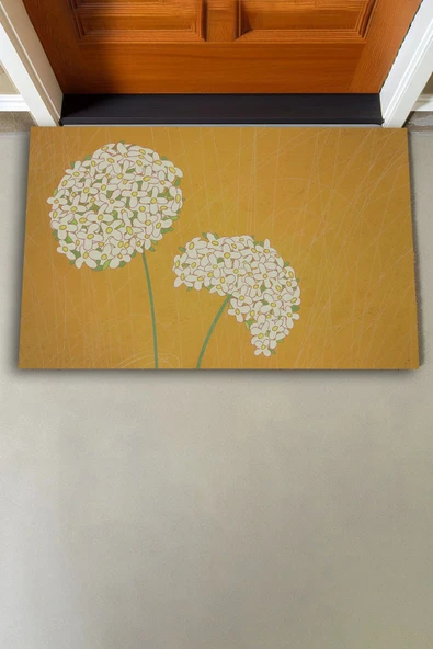 Valerine Life Kişniş Çiçeği Zarafeti Sarı Renk Welcome Hoş Geldiniz Kapı Önü Paspası 45x70cm - Resim 2