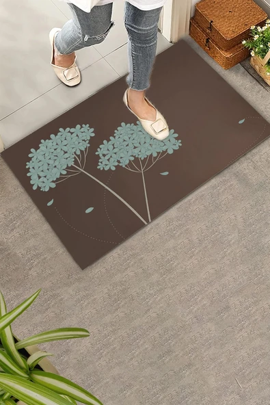 Valerine Life Kişniş Çiçeği Motifli Kahverengi Welcome Hoş Geldiniz Kapı Önü Paspası 45x70cm ürün görseli