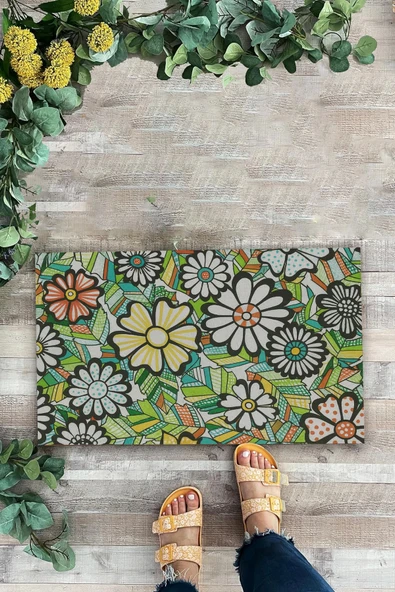 Valerine Life Çiçeksenfoni Temalı Yeşil Renk Welcome Hoş Geldiniz Kapı Önü Paspası 45x70cm - Resim 2
