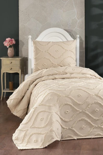 Çeyiz Diyarı Pirot 2 Parça Tek Kişilik Pike Takımı Bej ürün görseli