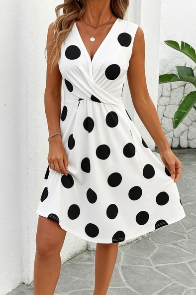 Kadın Sıfır Kollu önden çapraz Detaylı Leopar Desenli Süprem Elbise - Resim 3