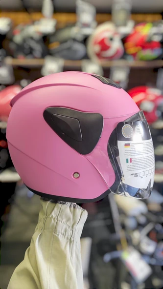 Sway Xbyc 633 Solid Şeffaf Vizörlü Yarım Motosiklet Scooter Kaskı L Beden Pembe - Resim 2