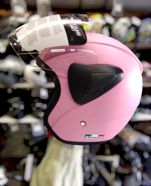 Sway Xbyc 633 Solid Şeffaf Vizörlü Yarım Motosiklet Scooter Kaskı L Beden Pembe - Resim 7