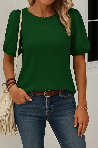 Kadın Kısa Kollu Pileli Balın Kol Bürümcük Bluz ürün görseli