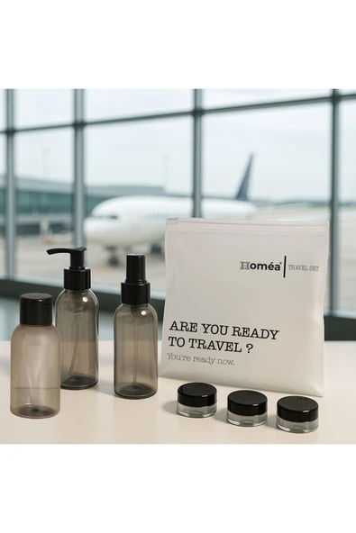 Plastik Seyahat Boy 100ml Füme Şişe ve Kavanoz 6’lı Set – Çantalı Seyahat Kiti ürün görseli