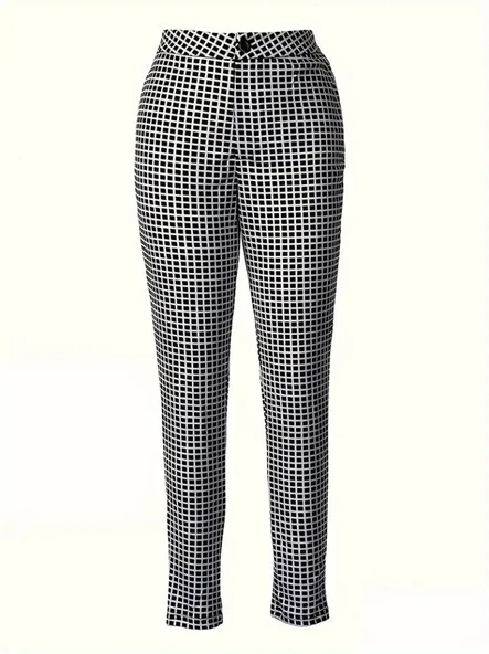 Kadın Yüksek Bel Desenli Dalgıç Pantolon - Resim 4