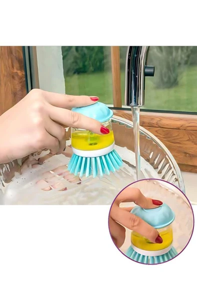 2 Adet Deterjan Hazneli Bulaşık Fırçası, Basmalı Mutfak Banyo Temizlik Yıkama Fırçası 2’li Set - 3