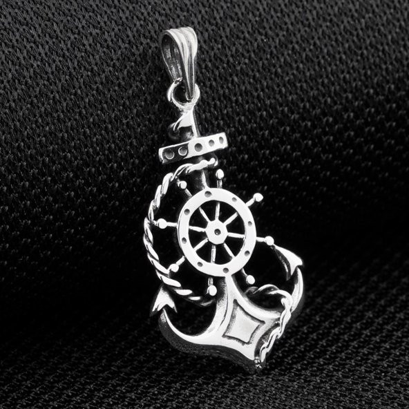 Denizci Çapa Dümen Tasarımlı 925 Ayar Gümüş Kolye Ucu - Resim 2