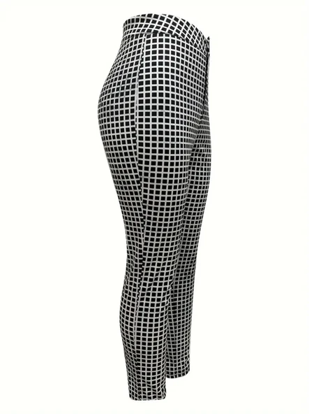 Kadın Yüksek Bel Desenli Dalgıç Pantolon - Resim 5