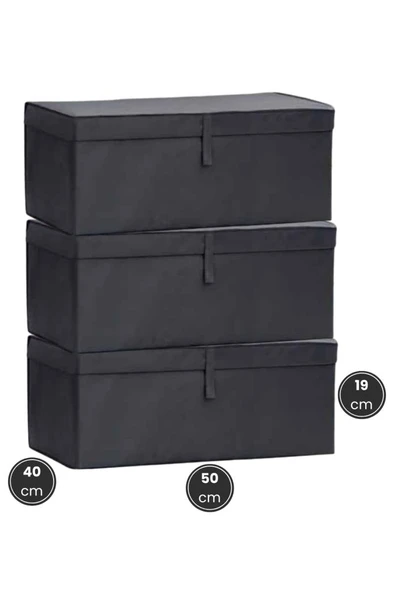 Baza Kutu Hurç, Yatak Kanepe Baza Altı Düzenleyici Su Geçirmez Mukavva Destekli 3 Adet ANTRASİT - Resim 3