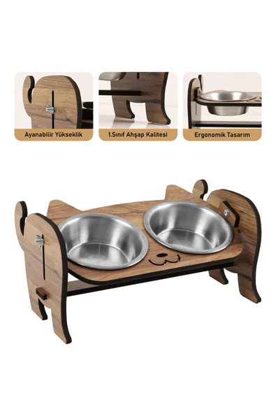 Ahşap Özel Isim Baskılı, Kedi Mama Seramik Su Kabı Standı Hediye Kedi Halısı - 10