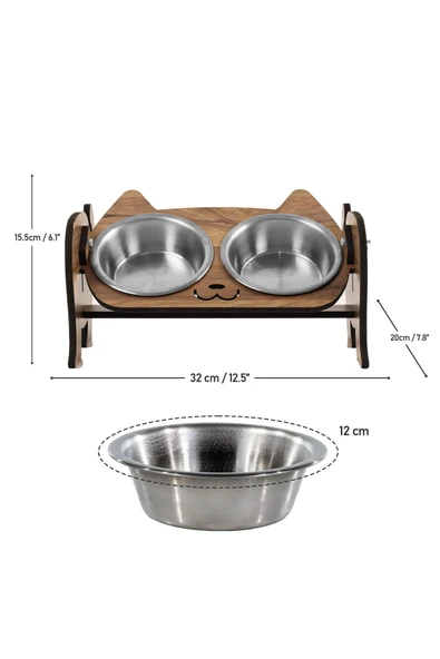 Ahşap Özel Isim Baskılı, Kedi Mama Seramik Su Kabı Standı Hediye Kedi Halısı - 12