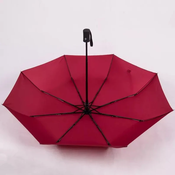 Rain Red Tam Otomatik Mekanizmalı Şemsiye Kauçuk Kaplama Sap Kırmızı 8 Telli - Resim 3