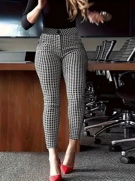 Kadın Yüksek Bel Desenli Dalgıç Pantolon - Resim 3