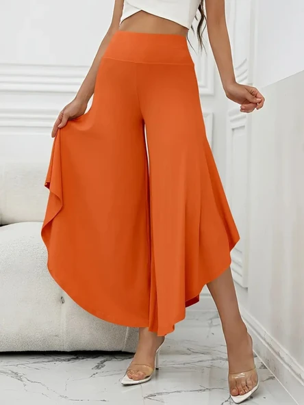 Kadın Yüksek Belli Geniş Paçalı Yanlardan Açık Sandy Pantolon ürün görseli