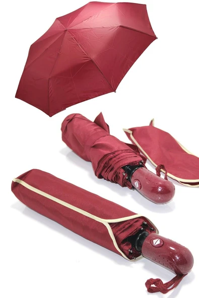Rain Red Tam Otomatik Mekanizmalı Şemsiye Kauçuk Kaplama Sap Kırmızı 8 Telli - Resim 5