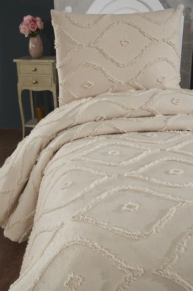 Çeyiz Diyarı Pirot 2 Parça Tek Kişilik Pike Takımı Bej - Resim 3