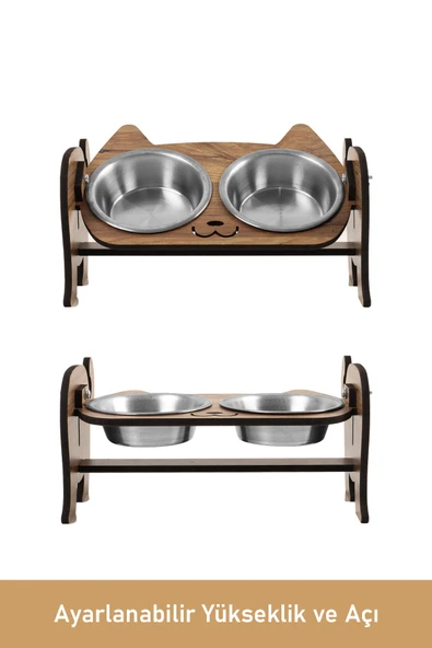 Ahşap Özel Isim Baskılı, Kedi Mama Seramik Su Kabı Standı Hediye Kedi Halısı - 9