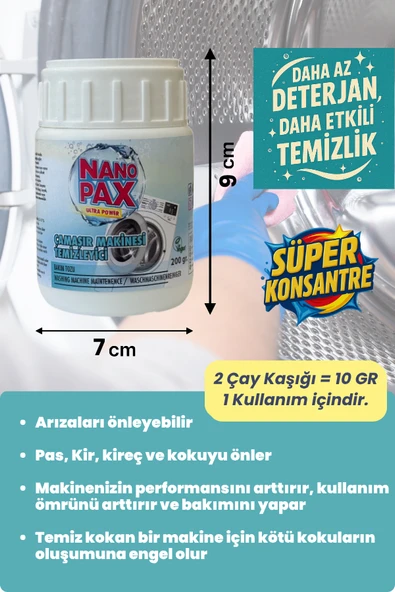 ÇAMAŞIR MAKİNESİ & BULAŞIK MAKİNESİ TEMZİLEYİCİ TOZ BAKIM SETİ (2 ADET X 200GR) - 5