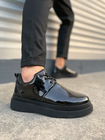 JY03 Luxor Bağcıklı Rugan Erkek Günlük Spor Klasik Ayakkabı RST - Siyah ürün görseli