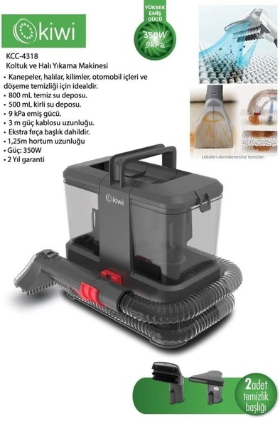 Kiwi KCC-4318 Koltuk ve Halı Yıkama Makinesi Siyah