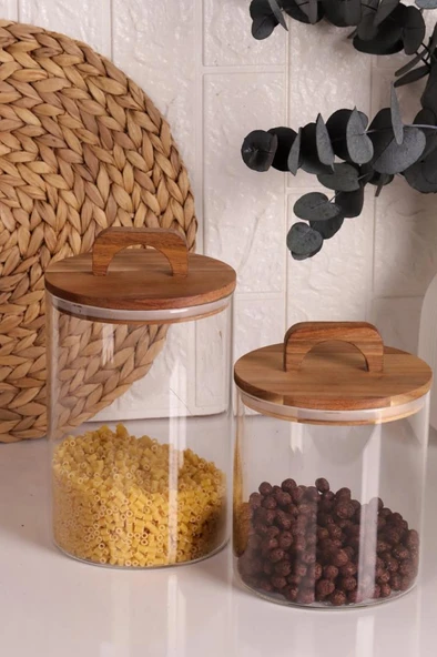 Mien 2'li Akasya Kapaklı Cam Saklama Kavanozları 1850 + 2500 Ml - Resim 2