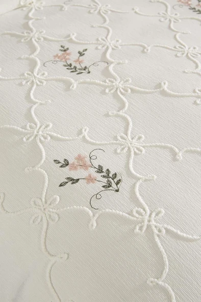 Pinkrose Nakışlı Şönil 3 Parça Çift Kişilik Yatak Örtüsü Krem - Resim 8