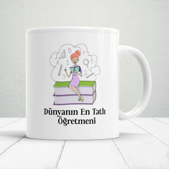 Dünyanın En Tatlı Öğretmeni - Öğretmenler Günü Temalı Baskılı Kupa Bardak  Mod1 ürün görseli 1
