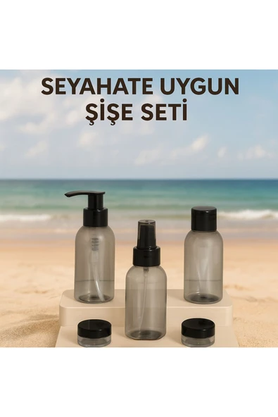 Plastik Seyahat Boy 100ml Füme Şişe ve Kavanoz 5’li Set – Çantalı Seyahat Kiti - Resim 6
