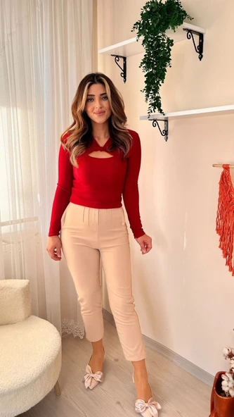 Kadın üste Oturan Paçası Bilek üzerinde Biten Atlas Kumaş Pantolon 36 (S) - 48 (4XL) - Resim 2