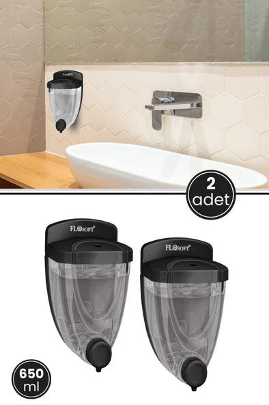2 Adet Duvara Monte Sıvı Sabunluk F011S, Mutfak Banyo Duş Şampuan Dezenfektan Sabun Dispanseri Siyah - 1