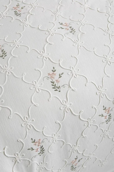 Pinkrose Nakışlı Şönil 2 Parça Tek Kişilik Yatak Örtüsü Krem - Resim 5