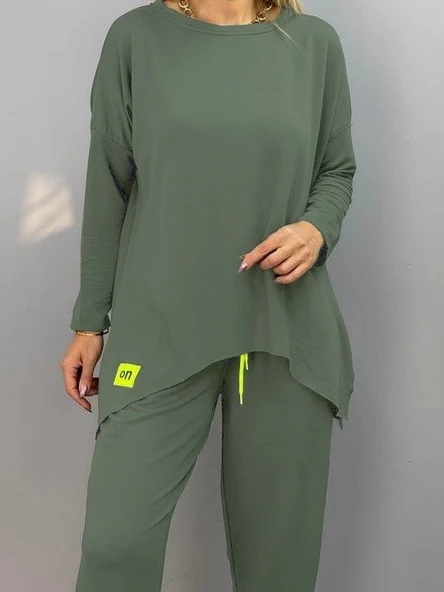 Kadın Iki Iplik Viskon Pamuk Kumaş Arma Detaylı Ikili Takım - Resim 3