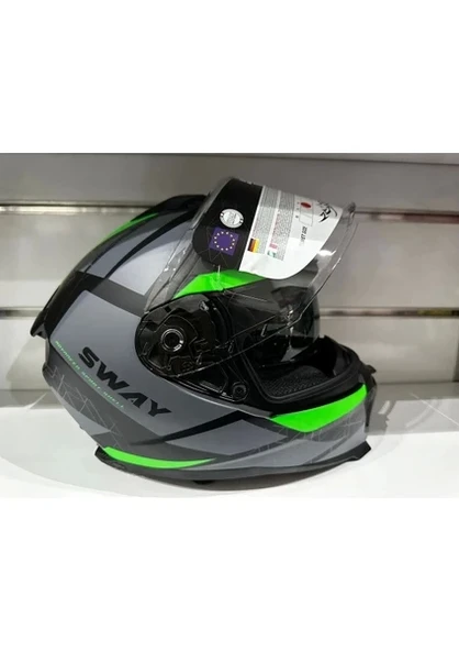Sway Kask SW-865 Mat Grey/green Güneş Gözlüklü - Resim 3