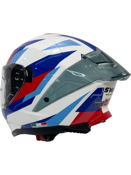 Sway Kask Sway Sw 865 Tıtan White Blue Red Güneş Gözlüklü - Resim 2