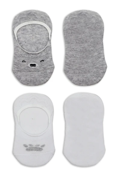 Bistyle 2'Li Babet Cute Face Penye Çorap 30103 Gri Beyaz - 4