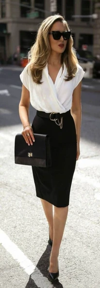 Kadın Kısa Kollu Kruvaze Yaka Krep Elbise (Kemersiz) - Resim 5