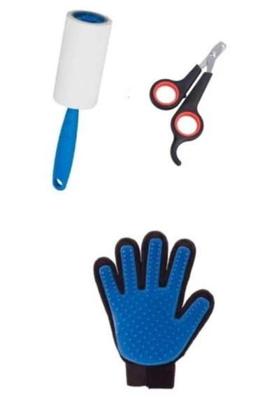 3 Lü Set Kedi Tarama Eldiveni Kedi Tırnak Kesme Makası Tüy Temizleme Rulosu