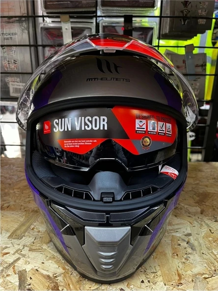 Mt Helmets Kask mt Thunder 4 Sv Valıant B2 Parlak Gri Mor Sarı - 4